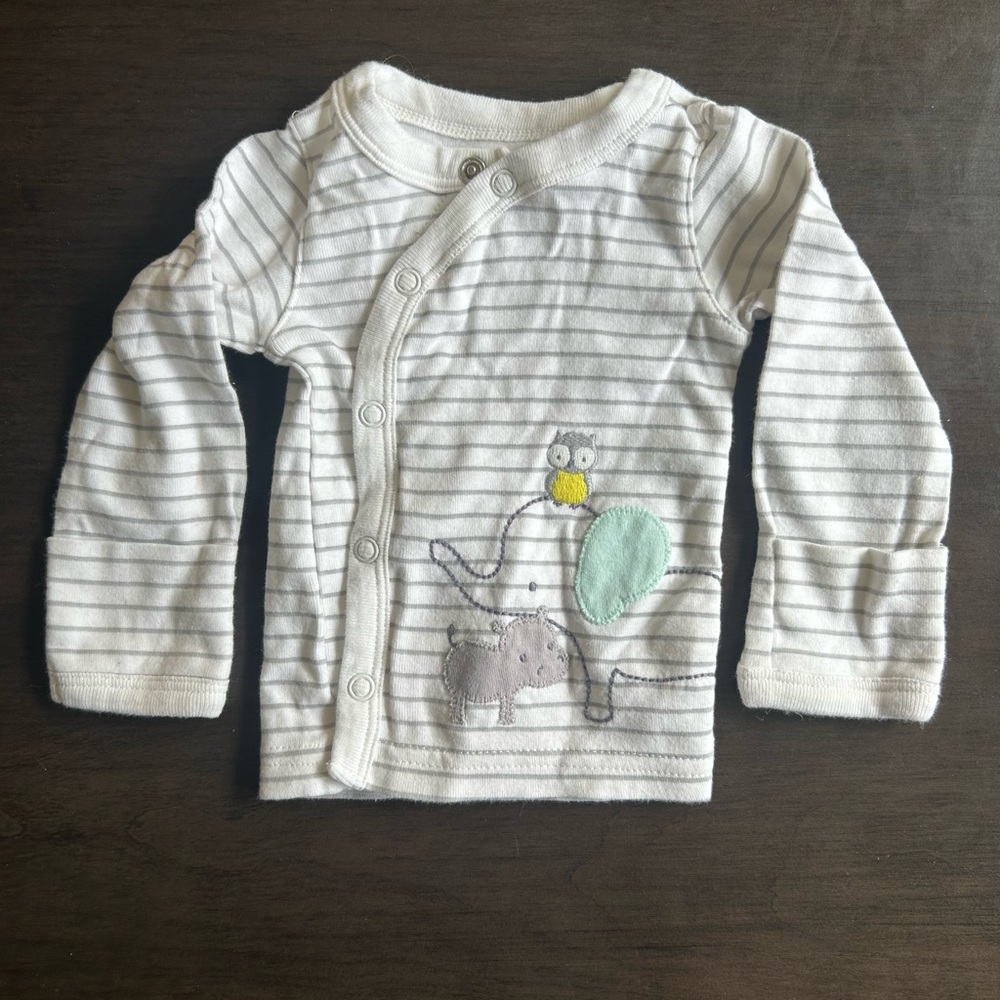 Carter's White & Gray Striped Wrap-Front Tee with Animal Appliques